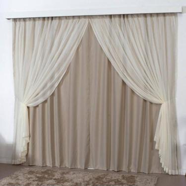 Imagem de Cortina Sala Quarto Blackout Voal Trilho Comum 3M Avelã