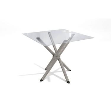 Imagem de Mesa p/ Cozinha Volga c/ Tampo de Vidro Quadrado 90cm Niquel - Kappesberg