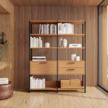 Imagem de Estante Riviera 1 PT 2 GV Freijó e Preta 145 cm - Mobly