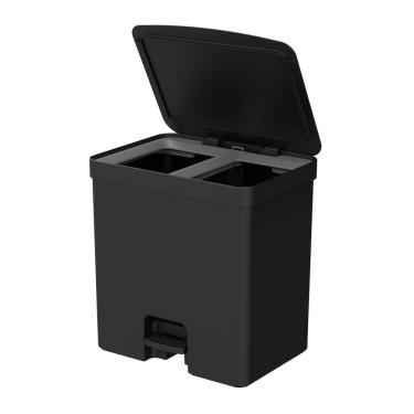 Imagem de Lixeira 20 Litros De Pedal Cesto De Lixo Duplo Compartimento Trium Preto - LX4250 Ou