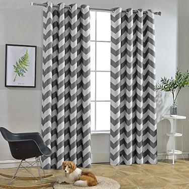 Imagem de Melodieux Cortinas Chevron modernas para sala de estar, sala de jantar, cortinas de janela superior com ilhós escurecendo, isolamento térmico à prova de som, para quarto, 246 cm de comprimento, 132 x
