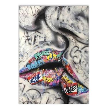 Imagem de Placa Decorativa Grafite Beijo Casal Namorados Decoração Quarto Sala