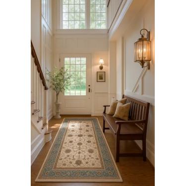 Imagem de RUG BRANCH Majestic Tradicional Persa Bege Azul Tapete de corredor para entrada, corredor, banheiro e cozinha – 3' x 10' (2'8" x 10')