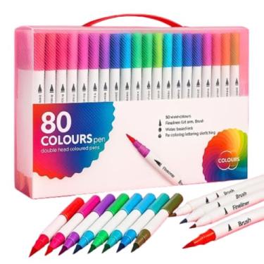Imagem de Canetas Brush Pen Canetinhas Ponta Dupla para Desenho e Lettering com Maletinha Kit 80 Cores Colorir