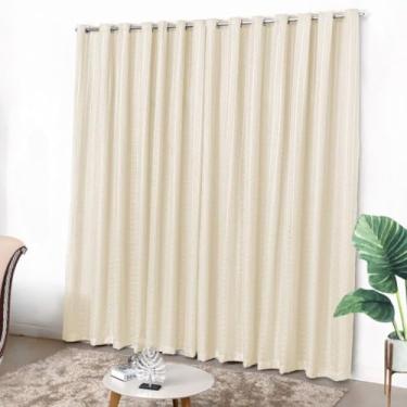 Imagem de Cortina com Voil Xadrez, 4m x 2,80m, Microfibra 170 Fios, 16 Ilhós, Sala e Quarto (PALHA)