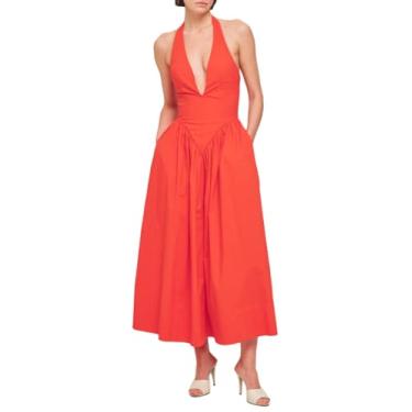 Imagem de Ronny Kobo Vestido longo feminino de popelina de algodão Filippa, Vermelho flamejante, M