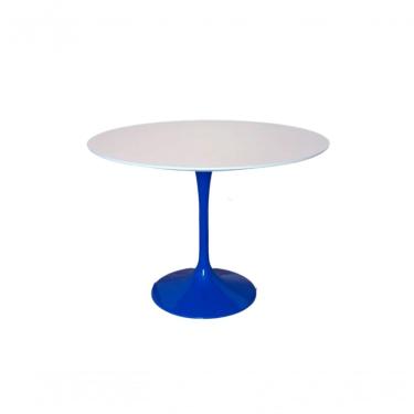 Imagem de Mesa De Jantar Saarinen Redonda 110 Cm Tampo Laca Branca Base Azul Azul