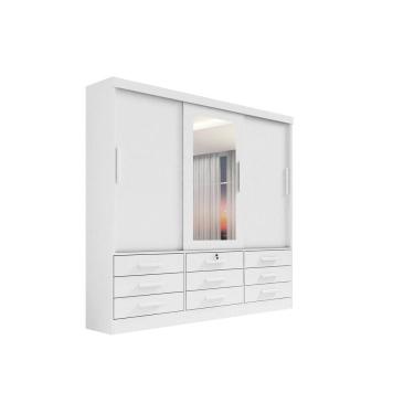 Imagem de Guarda Roupa Roupeiro Meridian Plus 3 Portas 9 Gavetas Com Espelho Branco - D`Doro