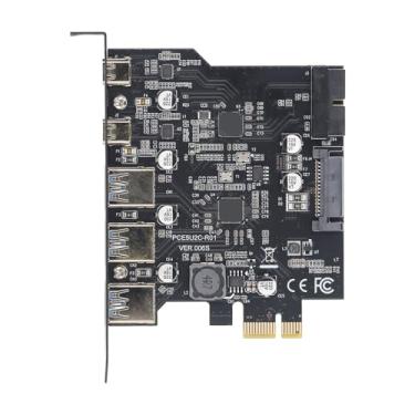 Imagem de Placa PCIe para USB 3.2 Gen 1 com largura de banda de 5 Gbps, 5 portas USB (3 portas USB tipo A e 2 portas USB tipo C) para Win 10/8/7, cartão USB de expansão PCI Express para PC desktop