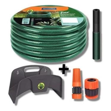 Imagem de Conjunto Mangueira Jardim 3 Camadas C/ Engate, Esgicho E Suporte - REF