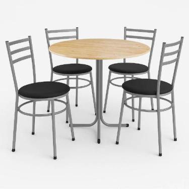 Imagem de Mesa de Jantar Redonda 80cm Pinus Com 4 Cadeiras Estofada Cinza - Lama