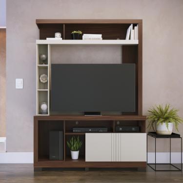 Imagem de Estante Home Frisado para TV até 50 Polegadas 2 Portas Elba Colibri - Nogueira Real/Off White Matte