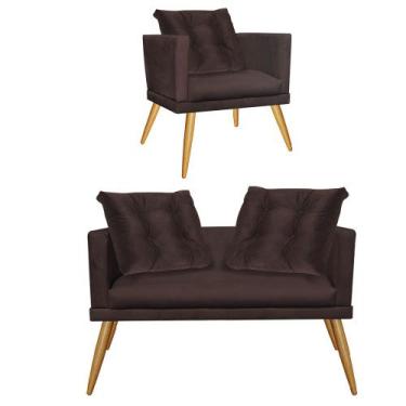 Imagem de Kit Poltrona e Namoradeira Sofá Lucia Confort Com Almofada Sala Recepç