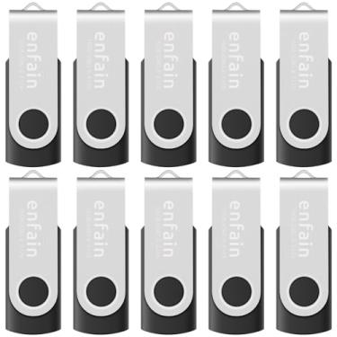 Imagem de Pacote com 10 unidades flash giratórias Enfain 16 GB USB 2.0: armazenamento de dados compartilhável para uso doméstico e escritório (preto)