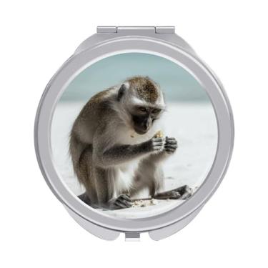 Imagem de LKHDS Espelho de maquiagem de viagem iluminado macaco no chão compacto espelho dobrável pequeno espelho de viagem espelho de bolso ampliação 1x/2X espelho portátil de maquiagem de viagem para uso