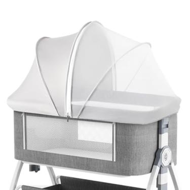 Imagem de Akiky Capa de berço portátil para dormir, semi-solar, rede mosquiteira para cama de bebê, rede de malha com janela com zíper (cinza)