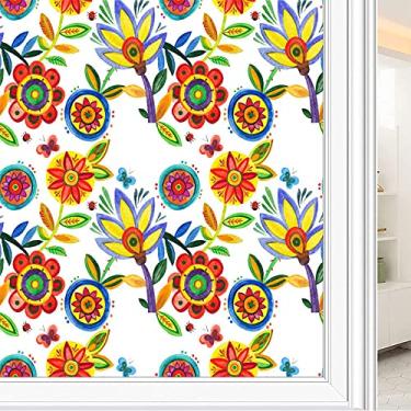 Imagem de Película de janela de privacidade de flores, textura de estilo floral, filme de vidro para sala de estar e escritório em casa, L90 x C 190 cm