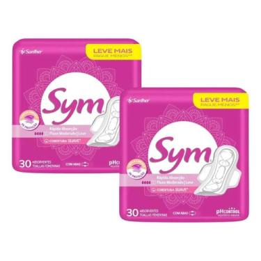 Imagem de Absorvente Sym Com Abas Regular Cobertura Suave 2pcts 60unds