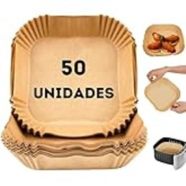 Imagem de Kit 50 Formas Descartáveis para AirFryer 20cm – Papel Antiaderente Quadrado, Forro Protetor Resistente à Gordura, Universal para Todas as Fritadeiras Sem Óleo
