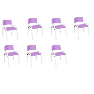 Imagem de Kit 7 Cadeiras Infantil Iso, Escola, Base Branco- Lilas