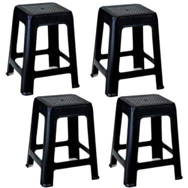 Imagem de Banquetas Plásticas, Kit com 4 Unidades, 45cm, Empilháveis, Preta, Reforçada