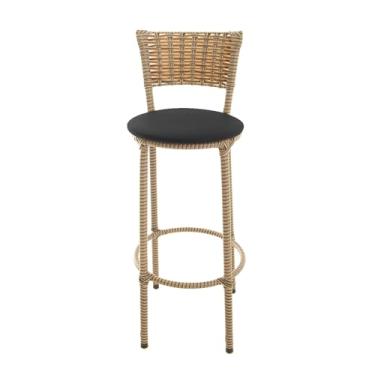 Imagem de Banqueta Cadeira Alta Toda Encapada Em Junco Para Cozinha Balcão Bancada (PRETO)