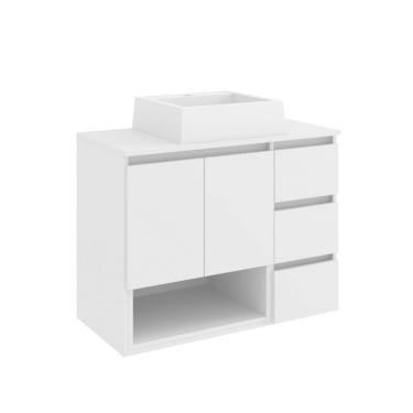 Imagem de Gabinete Suspenso com Cuba Vitória 2 Portas 3 Gavetas Branco