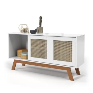 Imagem de Balcão Buffet Rattan 2 Portas de Correr Branco Ofertamo Móveis
