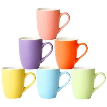 Imagem de VGASHARE Canecas de café de porcelana de 355 ml, conjunto de 6 canecas de cerâmica fosca para latte, cacau quente, cappuccino, aveia, chá gelado, suco, chocolate, lava-louças e micro-ondas (todas)