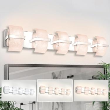 Imagem de Knwjmv Luminárias De Banheiro Modernas, Iluminação Led Regulável Sobre Espelho, Penteadeira Com 5 Luzes, 3000K/4000K/5000K, Arandelas Parede 35 Pol.