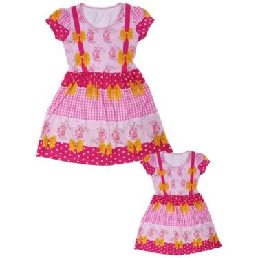 Imagem de Vestido Tal Mãe Tal Filha Temático Estampado Festa Junina Rosa - Calup