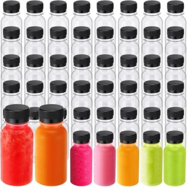 Imagem de Blushtier 50 garrafas de plástico de 100 ml para sucos, garrafa de gengibre com tampas, recipientes reutilizáveis de bebidas a granel para bricolage, casamento, festa