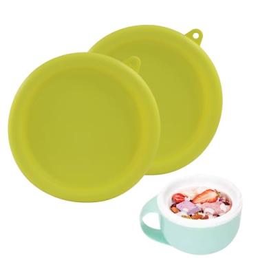 Imagem de Waziaqoc Pacote com 2 tampas de silicone livres de BPA para máquina de sorvete Dash My Mug, tampas de tigela reutilizáveis de 5,9 polegadas para freezer e lava-louças, acessórios de armazenamento de
