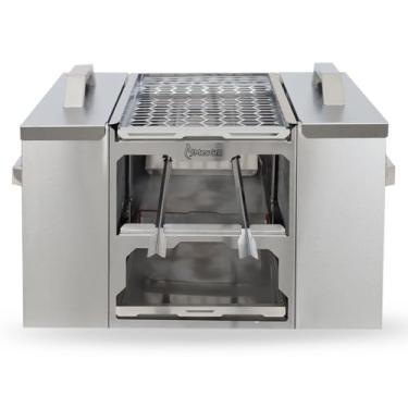 Imagem de Churrasqueira Ecológica Aço Inox 430 A Carvão Sem Fumaça Para Apartamento Embutir 50x40 New Eco Mec Grill