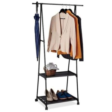 Imagem de Cabideiro de pé com rodíziosArara De Roupas Com Rodinha Cabideiro De Chão Pode pendurar chapéus(preto)