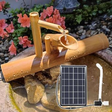 Imagem de Fonte De água De Jardim Zen Paisagem De Característica De água De Bambu, Fonte De água De Bambu Solar Com Bomba, Fonte De água De Madeira Com Filtro De água, Para Dec, 14"/35cm