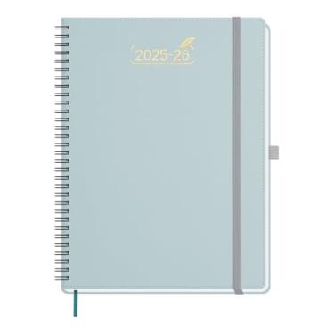 Imagem de BEZEND Agenda semanal 2025 2026 21,6 cm x 28 cm com 2 colunas, calendário de 18 meses, diário, mensal e anual, com notas, agenda grande para caderno espiral, capa macia de couro PU, azul holandês