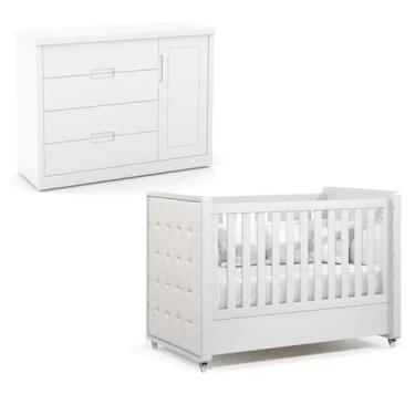 Imagem de Berço com Capitonê e Cômoda Tutto New 100% MDF Cor Branco Soft - Matic