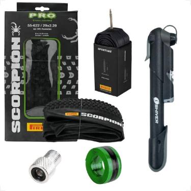 Imagem de Pneu Pirelli Scorpion Aro 29 x 2.20 Kevlar Cravudo Mtb + Camara + Bomba manometro + Fita adaptador