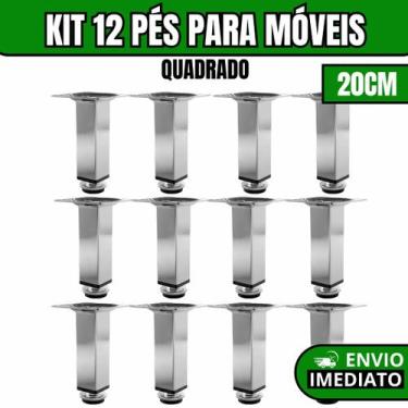 Imagem de Kit 12 Pés Para Móveis Regulável Quadrado Cromado Pezinho Base Para Mó