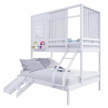 Imagem de Beliche Casinha Reta Escorregador Cortina Branco - Housin