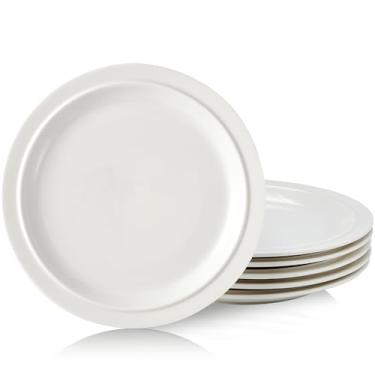 Imagem de Conjunto de 6 pratos de jantar de porcelana de 26,7 cm - seguro para micro-ondas, forno e lava-louças, resistente a arranhões. (branco)