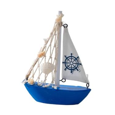 Imagem de WeiLaiKeQi Mini modelo de, decoração, design náutico de praia, barco à vela em miniatura de madeira decorativo leve para mesa de quarto, Azul Escuro