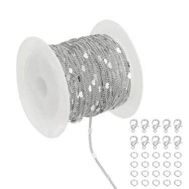 Imagem de PATIKIL Correntes para fabricação de joias, 1 rolo de 16,4 metros de placa de aço inoxidável para mulheres, colar faça você mesmo, pulseira artesanal, brinco, kit de presentes com anéis de salto e