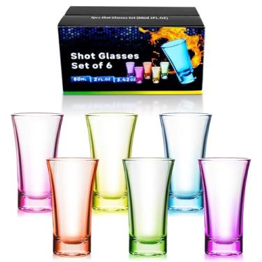 Imagem de ZZYFGH Conjunto de 6 copos de shot, copos redondos coloridos de 59 ml com base pesada, copo de shot para vodca, uísque, tequila, expresso, bebidas espirituosas e licores
