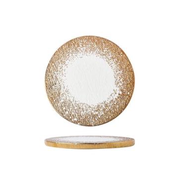 Imagem de Prato de comida ocidental fosco de vento simples com pedra quadrada de cerâmica - 20 cm redondo - ouro