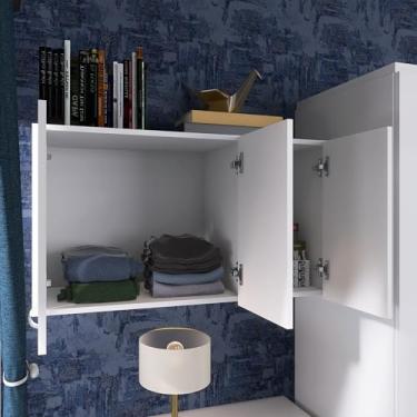 Imagem de Armário Modular de Parede Branco, 3 Portas com Puxadores Cromados, Estilo Moderno para Banheiro (Preto)