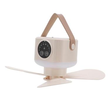 Imagem de Asixxsix Ventilador de teto com luz multifuncional, ventilador portátil com controlo remoto e caixa de aromaterapia, para campismo, exterior, quarto das crianças (Creme)