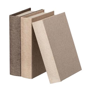 Imagem de Vintiquewise Caixa de livros clássica de MDF coberta de linho de 20 cm, estojo decorativo de estilo vintage para lembranças, bijuterias, bugigangas e documentos, decoração de casa, destaque para