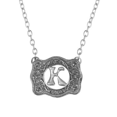 Imagem de SENFAI Colar com fivela de cinto, estilo ocidental, pingente de letra inicial, design decorativo com fivela de cinto, Small, Latão, Sem Pedra Preciosa